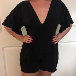 black low cut romper with tie